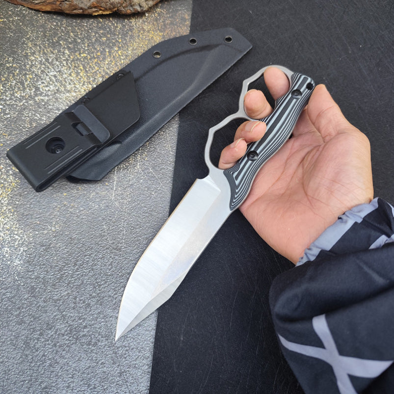 Dual Heart Knuckle Duster Straight Knife with Sheath