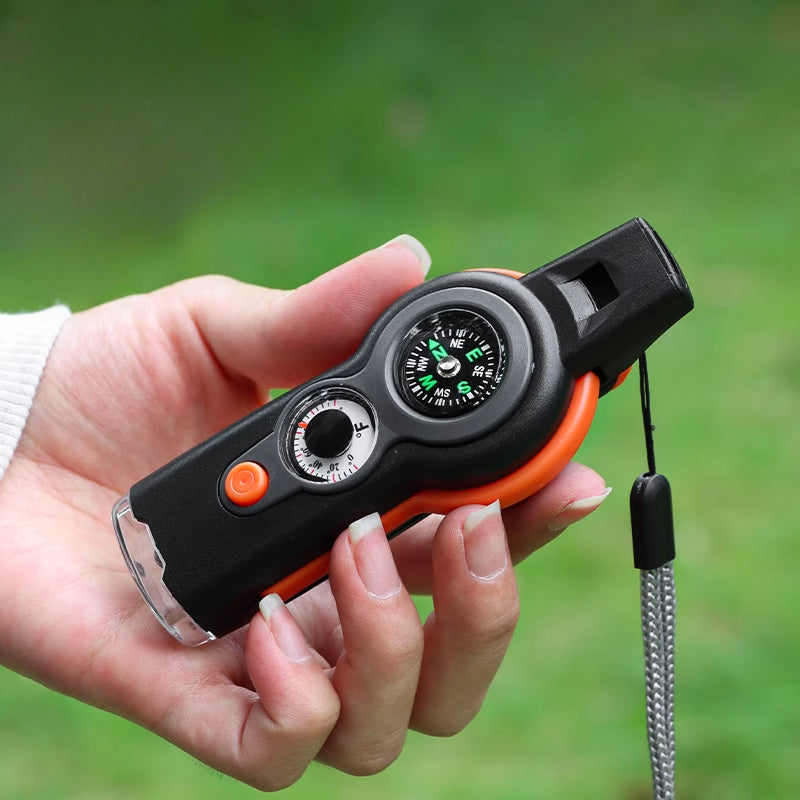 7in1 MultiWhistle Outdoor Survival Compass Thermometer LED