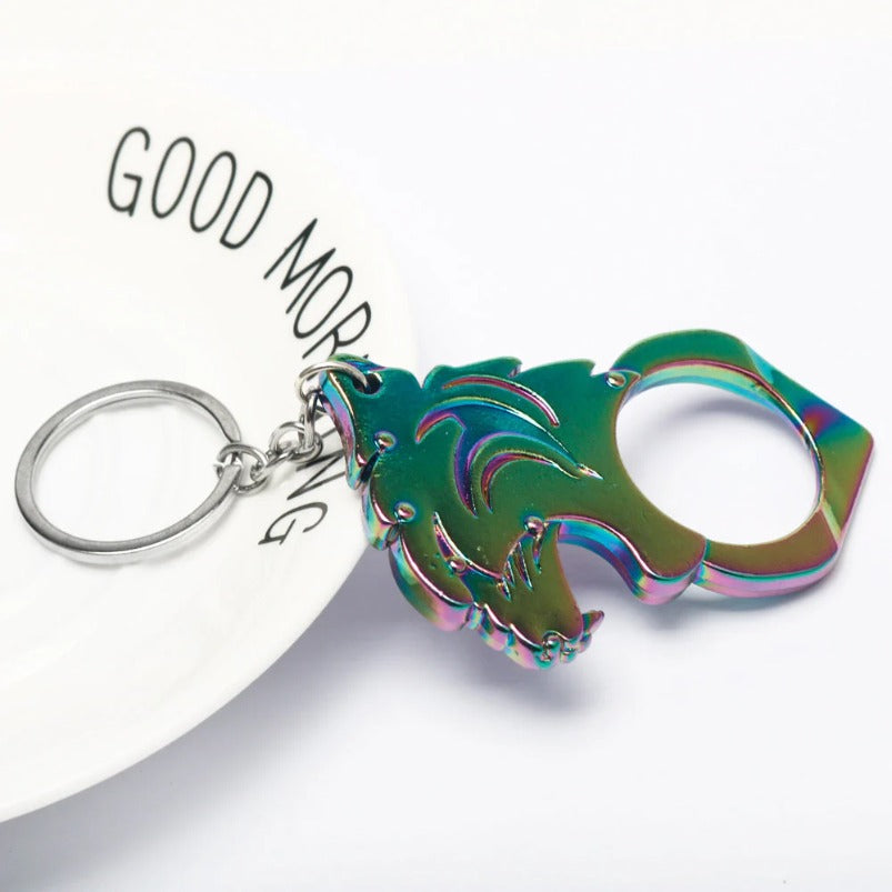 Multiple Colors Tiger Head One Finger Knuckle Key Ring Pendant