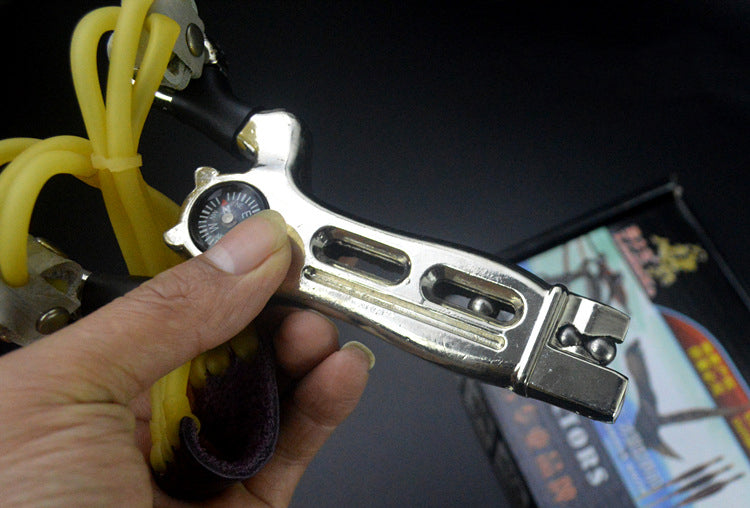 Fionda in metallo e gomma ad alta tenacità con contenitore per biglie a bussola