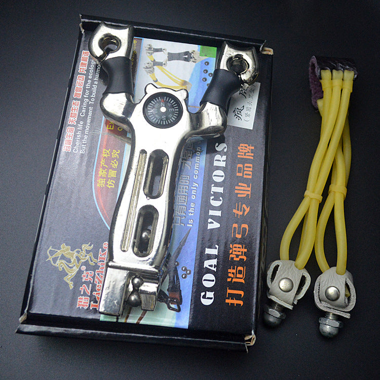 Fionda in metallo e gomma ad alta tenacità con contenitore per biglie a bussola