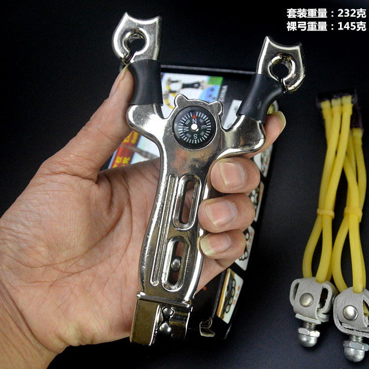 Fionda in metallo e gomma ad alta tenacità con contenitore per biglie a bussola