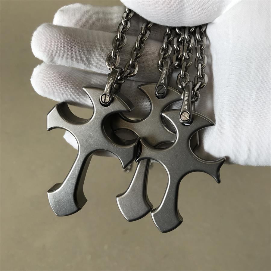 Titanium alloy cross finger tiger necklace men pendant EDC