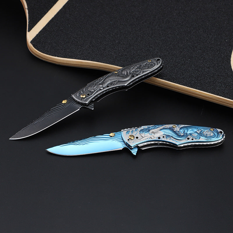 3D Embossed Mermaid Handle Faca dobrável para caça ao ar livre EDC