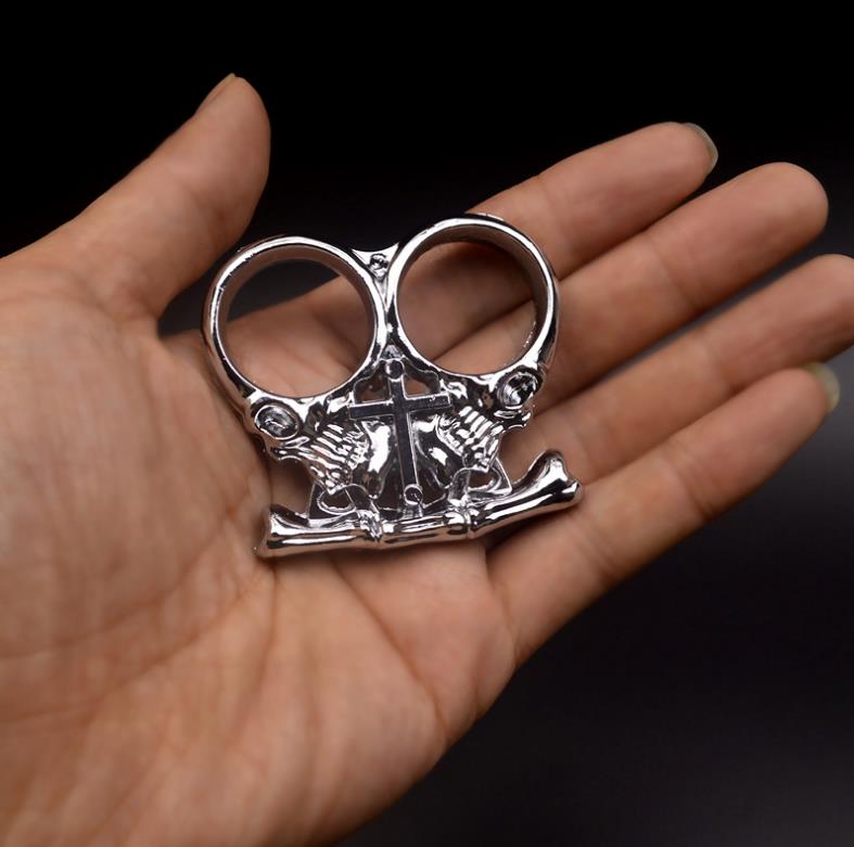 Bones-Solid Brass Knuckles Duster Dois Dedos para Autodefesa Segura EDC