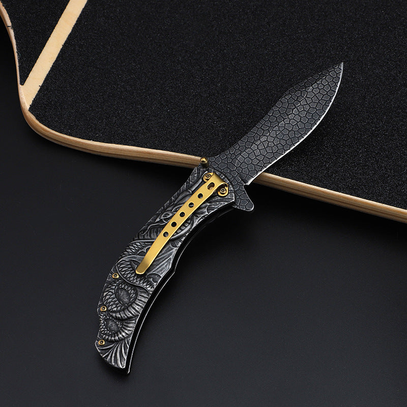 Dark Dragon Stainless Steel Folding Knife Portable Defense EDC
