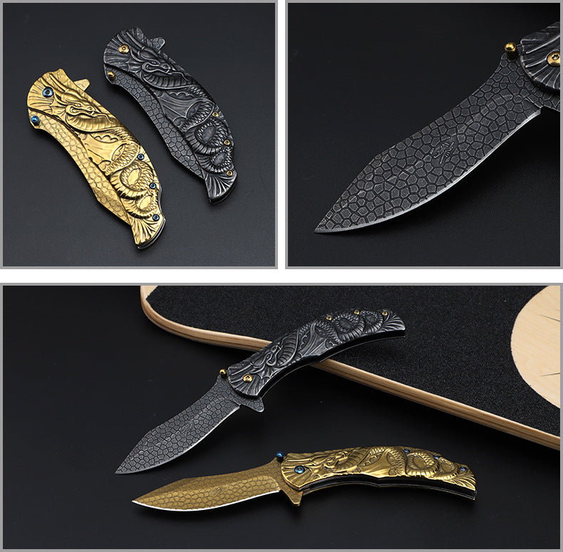 Dark Dragon Stainless Steel Folding Knife Portable Defense EDC