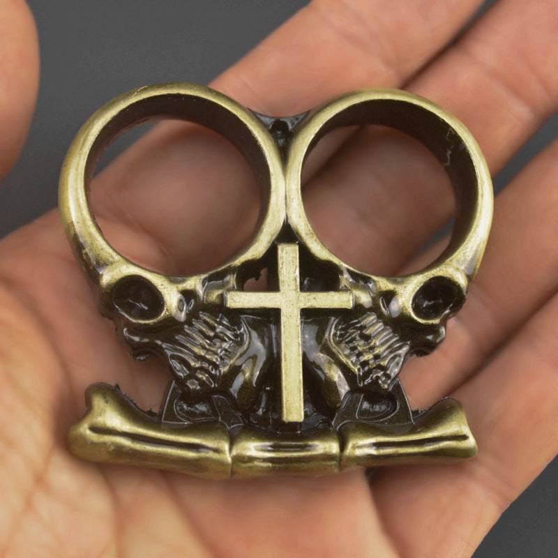 Bones-Solid Brass Knuckles Duster Dois Dedos para Autodefesa Segura EDC