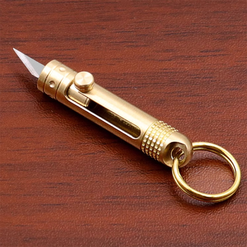 Brass Stretch Nano Blade Knife Keychain Pendant
