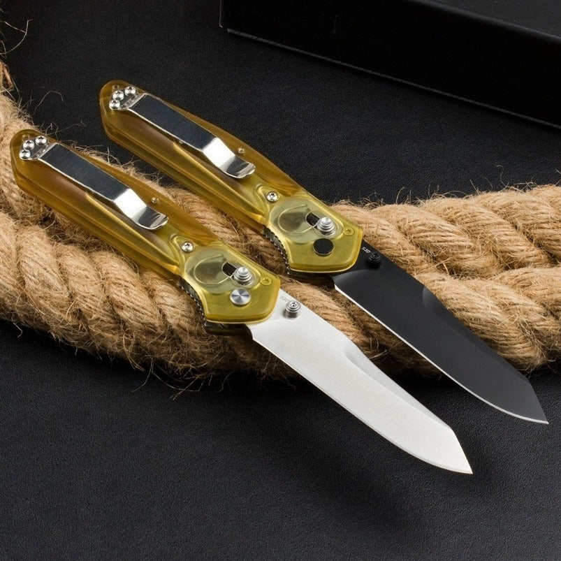 BM940 D2 Steel Folding Knife Transparent Yellow Handle