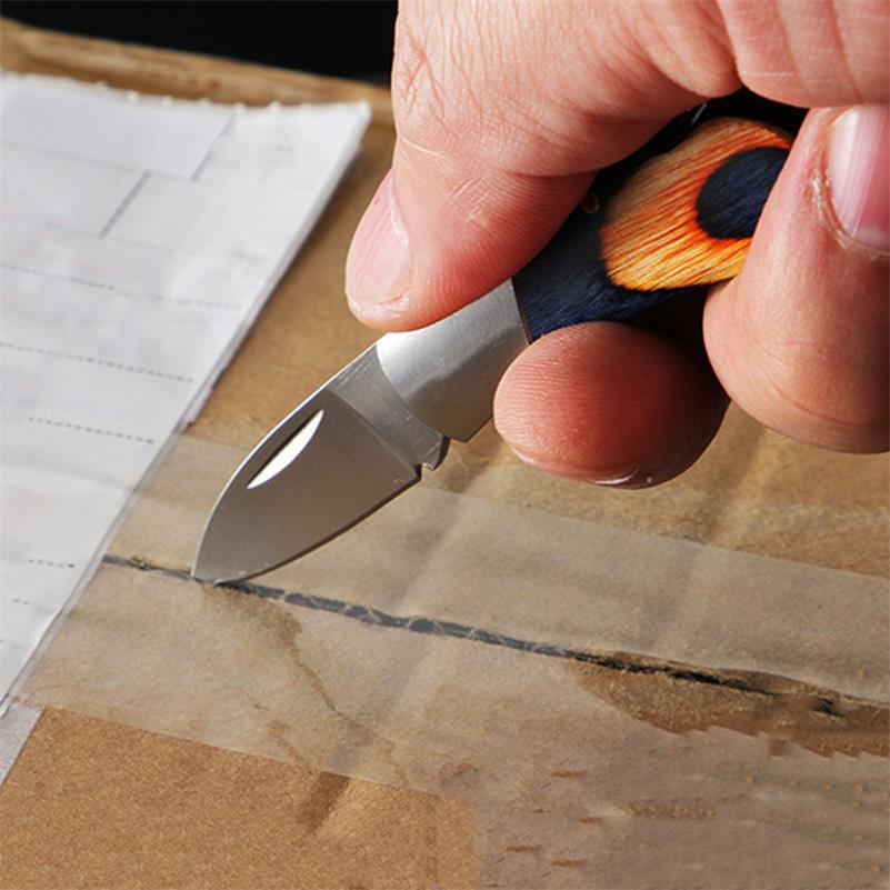 Wooden Handle Mini Folding Knife Keychain Pendant