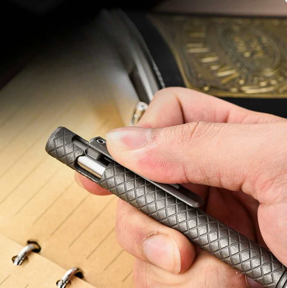 Titan Lattice Slider Bolt Structure Spring ColorShift Defense Pen