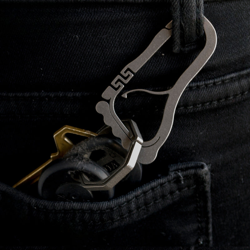 Titanium Springy Footprint Keyring Waist Clip