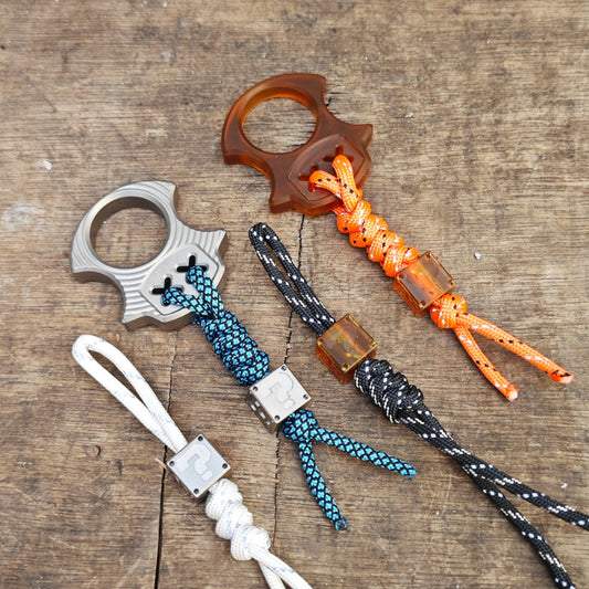 Titanium Alloy Square Corrugated Brass Knuckle Pendant Hand Strap EDC