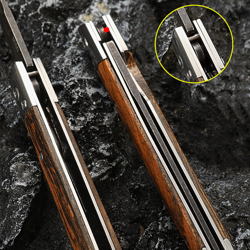 Damascus Pattern Wood Handle Folding Knife EDC