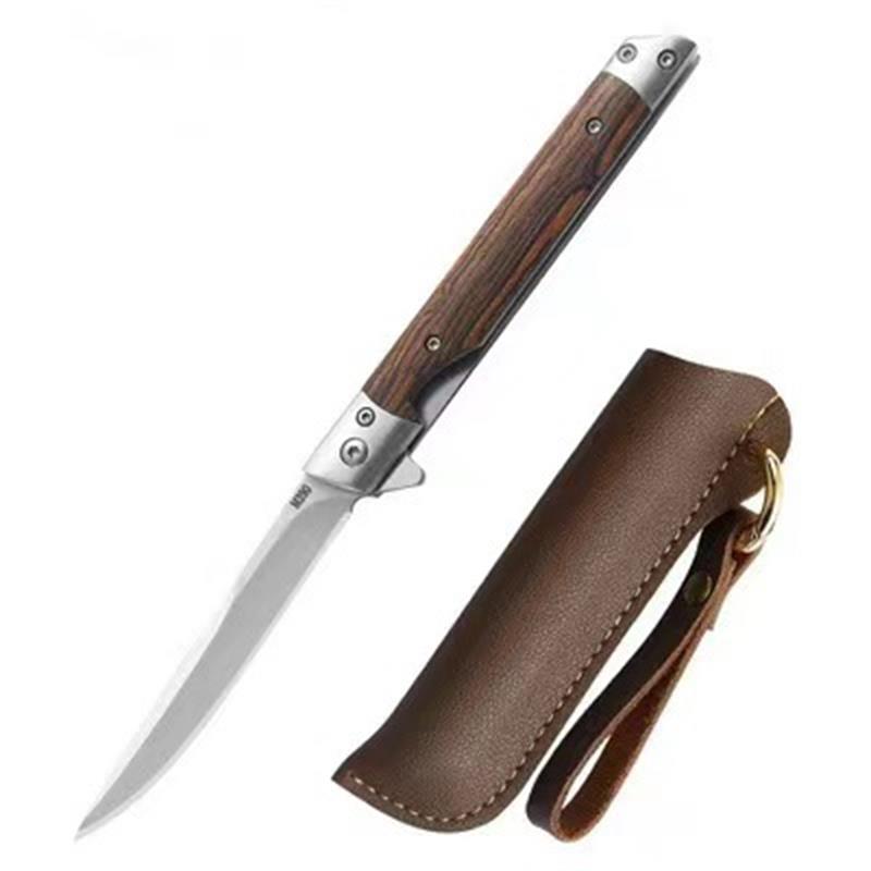 Damascus Pattern Wood Handle Folding Knife EDC