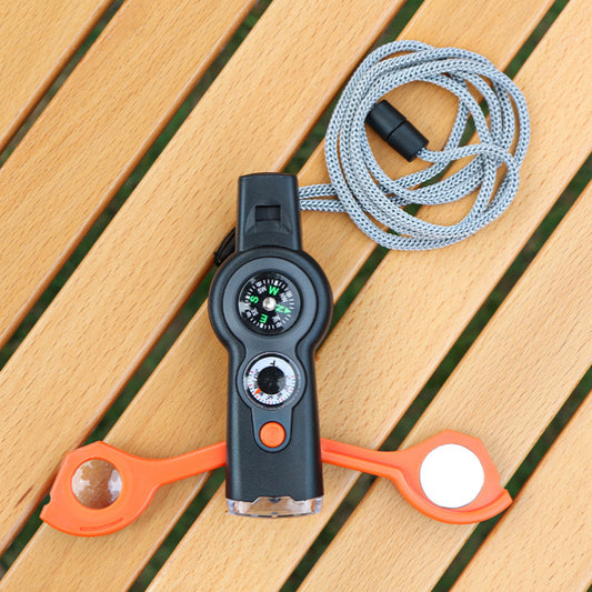 7in1 MultiWhistle Outdoor Survival Compass Thermometer LED