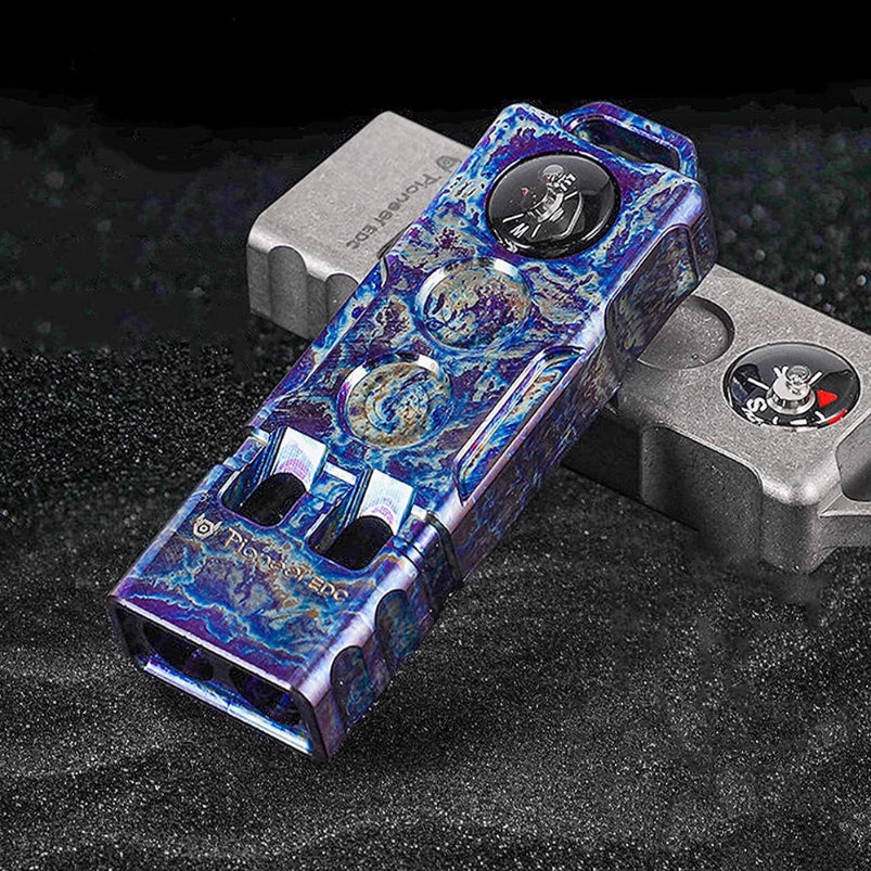 Titanium Compass Double Barrel Popping Whistle Outdoor Rescue EDC