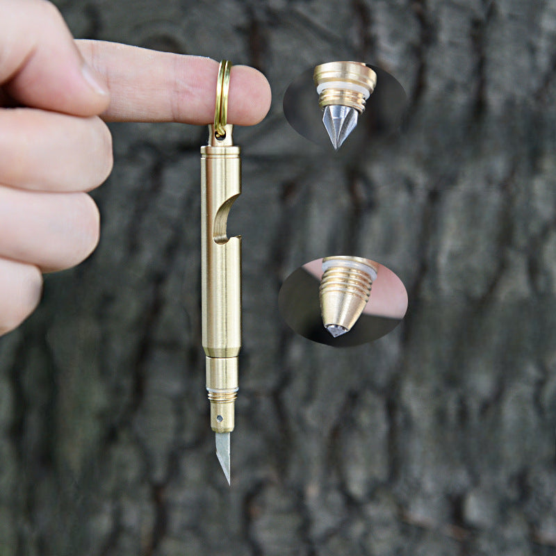 Brass Mini Hidden Sharp Edge Blade Knife Broken Window Bottle Opener
