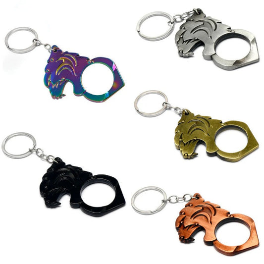 Multiple Colors Tiger Head One Finger Knuckle Key Ring Pendant
