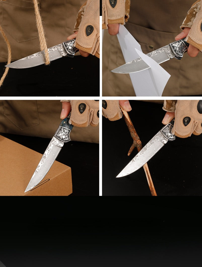 High Quality Damascus Steel Folding Knife Outdoor Safety-defend EDC