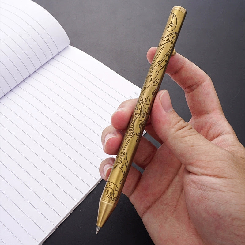 Brass Carved Dragon Pattern Signature Pen