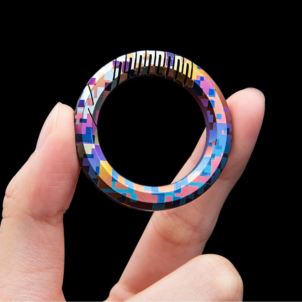 Titanium Alloy Mosaic Pattern Rainbow Color Round Keychain