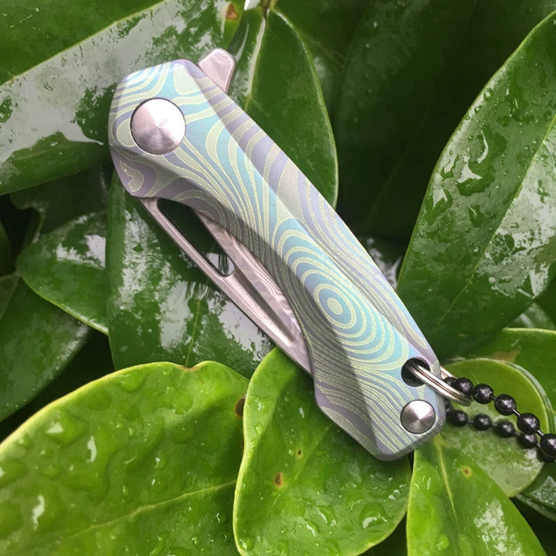 Titan Damascus Mini Folding Knife Keychain EDC