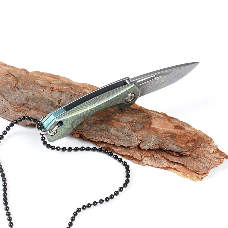 Titan Damascus Mini Folding Knife Keychain EDC