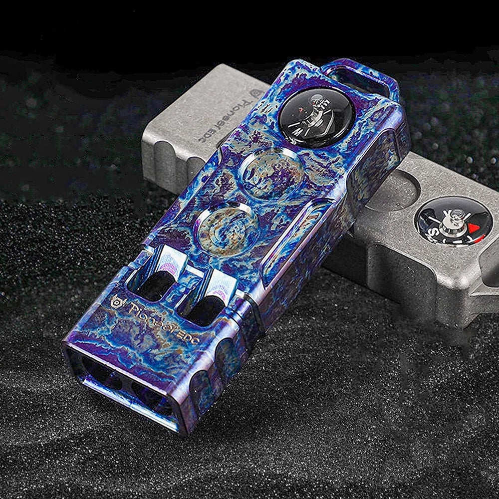 Titanium Compass Double Barrel Popping Whistle Outdoor Rescue EDC