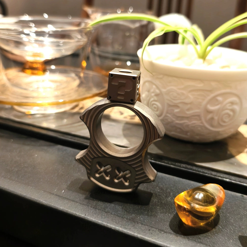 Titanium Alloy Square Corrugated Brass Knuckle Pendant Hand Strap EDC