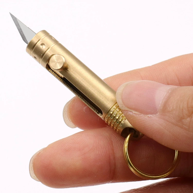 Brass Stretch Nano Blade Knife Keychain Pendant