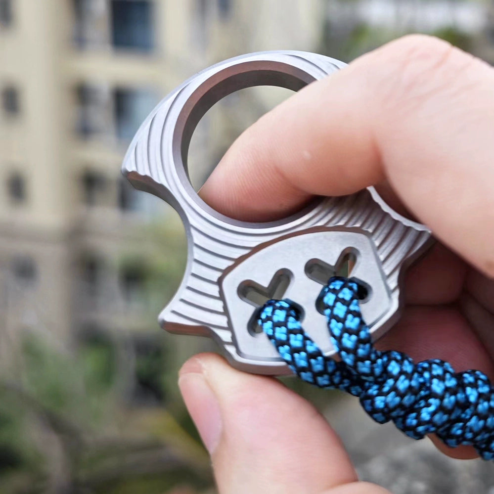 Titanium Alloy Square Corrugated Brass Knuckle Pendant Hand Strap EDC