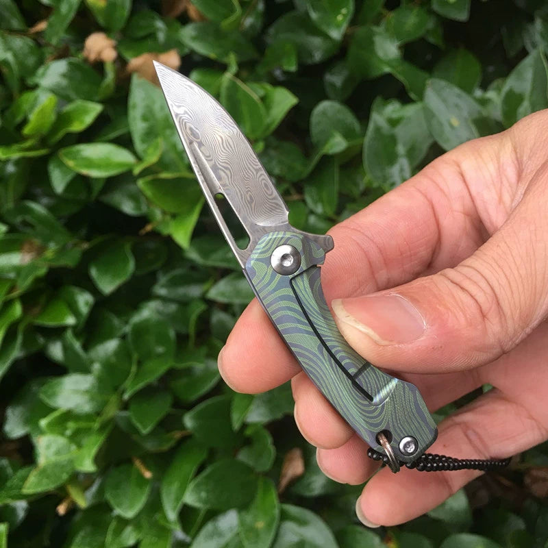 Titan Damascus Mini Folding Knife Keychain EDC
