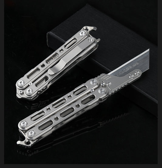 Titanium Folding Knife or Butterfly Comb Practice Tool
