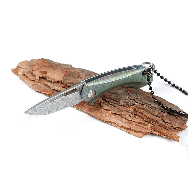 Titan Damascus Mini Folding Knife Keychain EDC