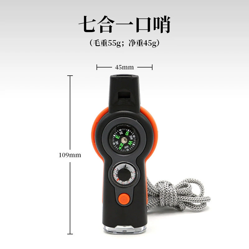 7in1 MultiWhistle Outdoor Survival Compass Thermometer LED
