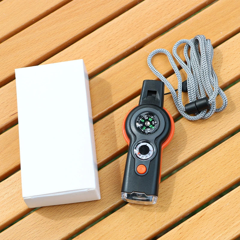7in1 MultiWhistle Outdoor Survival Compass Thermometer LED