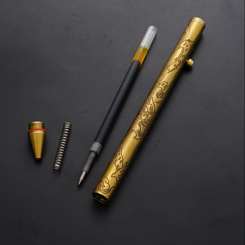 Brass Carved Dragon Pattern Signature Pen