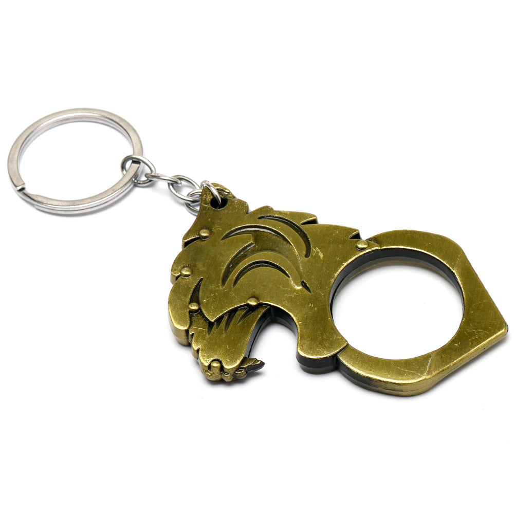 Multiple Colors Tiger Head One Finger Knuckle Key Ring Pendant