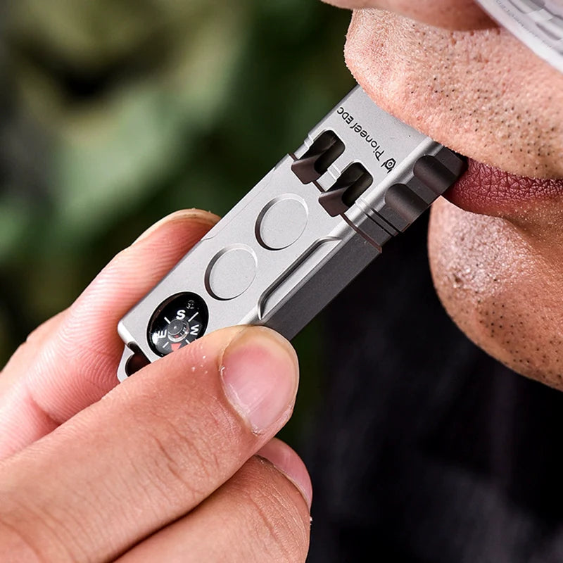 Titanium Compass Double Barrel Popping Whistle Outdoor Rescue EDC