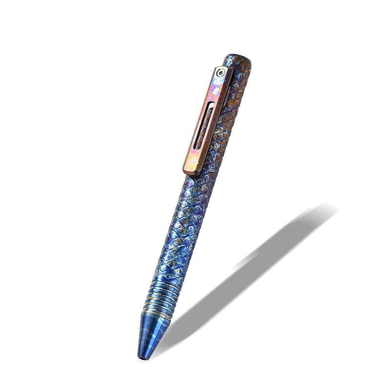 Titan Lattice Slider Bolt Structure Spring ColorShift Defense Pen