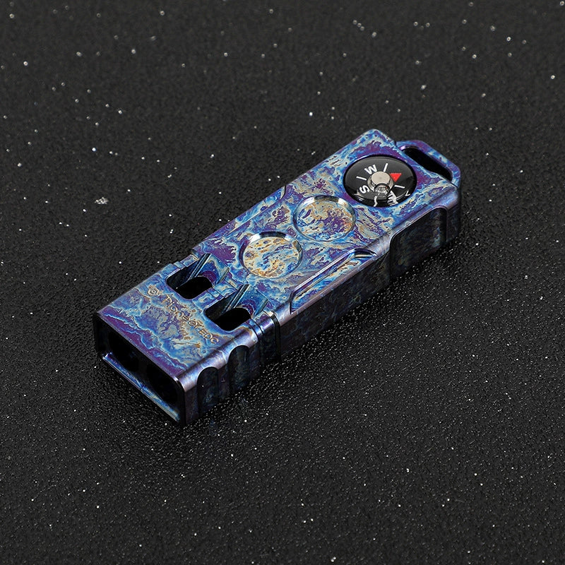 Titanium Compass Double Barrel Popping Whistle Outdoor Rescue EDC