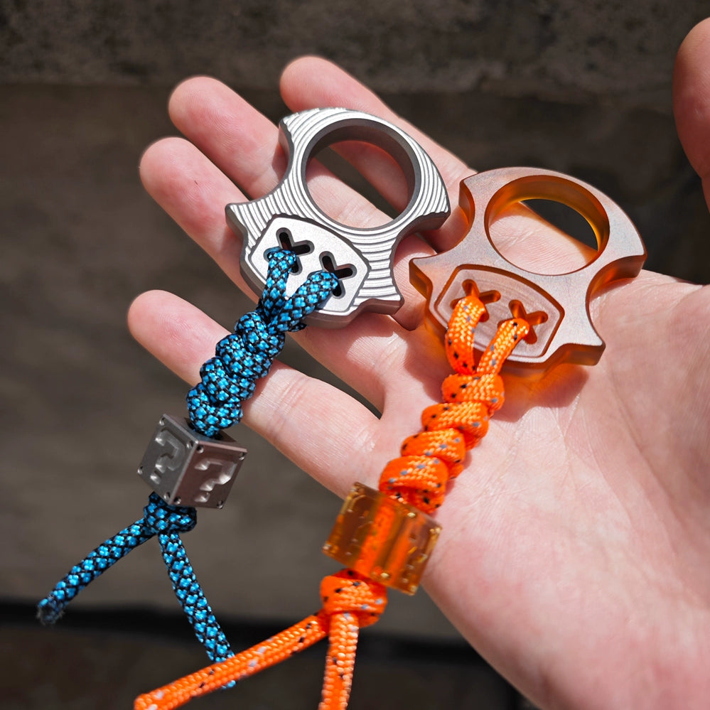 Titanium Alloy Square Corrugated Brass Knuckle Pendant Hand Strap EDC