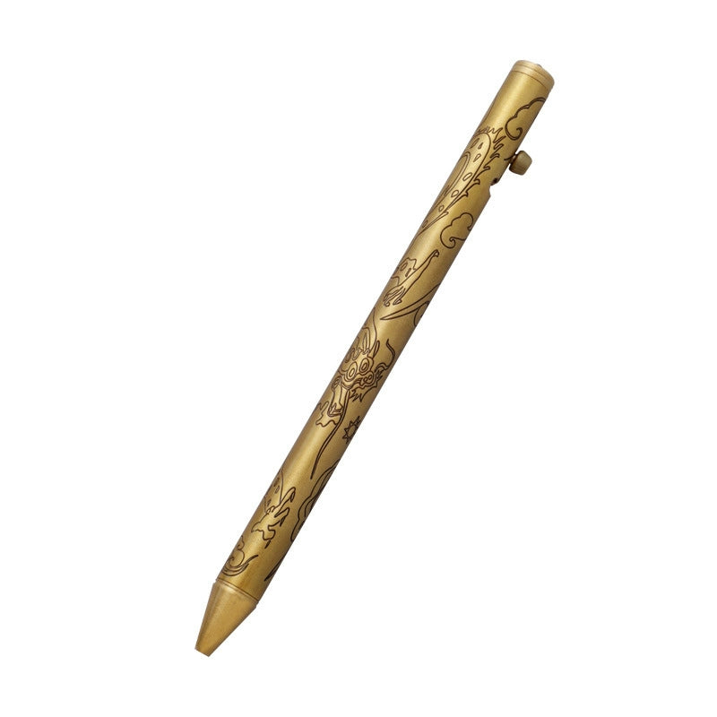 Brass Carved Dragon Pattern Signature Pen