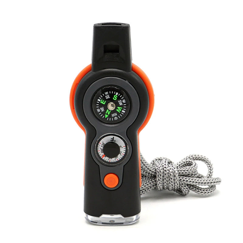 7in1 MultiWhistle Outdoor Survival Compass Thermometer LED