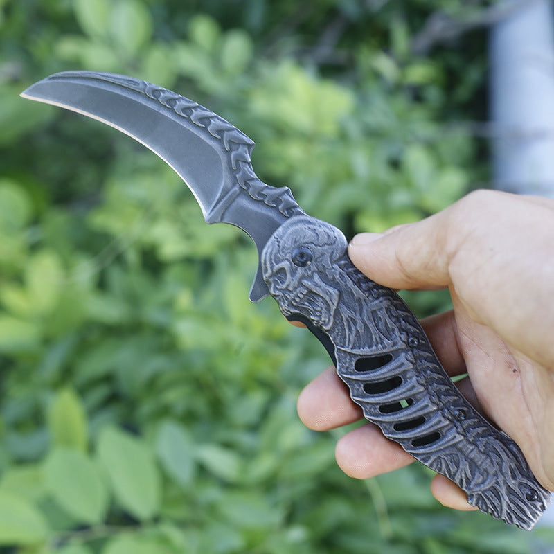 Solid Embossed Human Bone Handle Folding Knife Tactical Knives