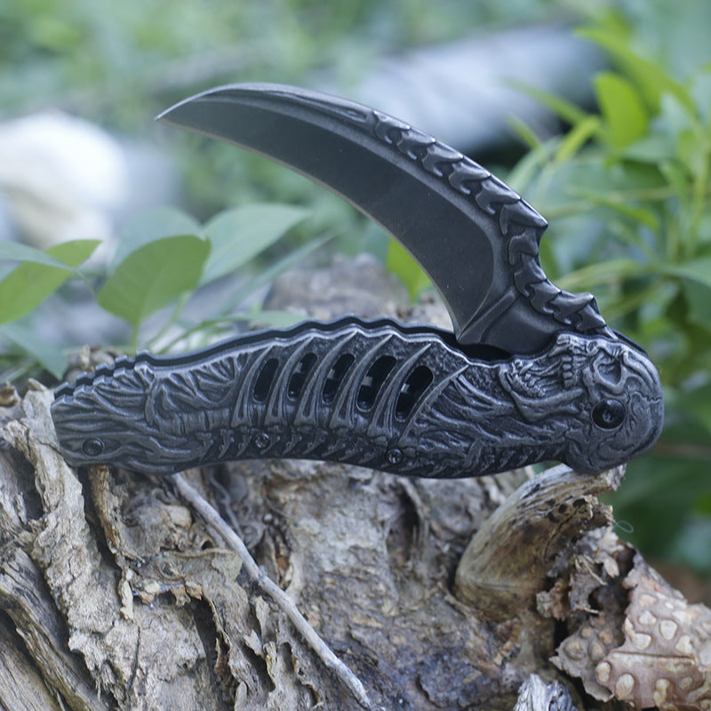 Solid Embossed Human Bone Handle Folding Knife Tactical Knives