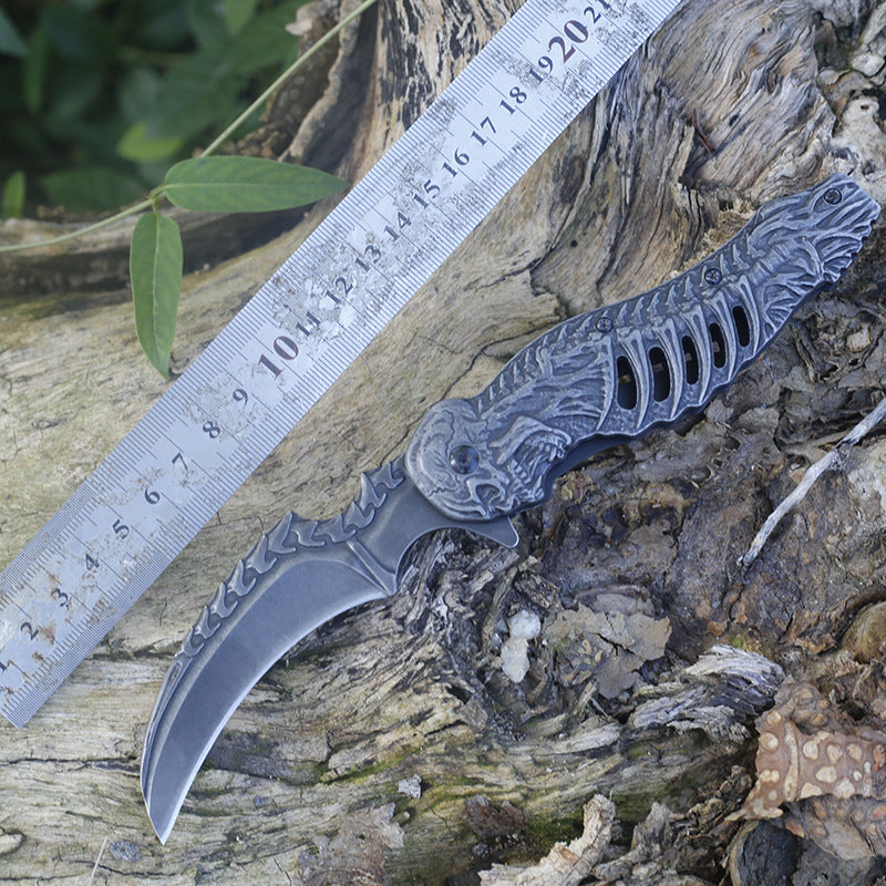 Solid Embossed Human Bone Handle Folding Knife Tactical Knives