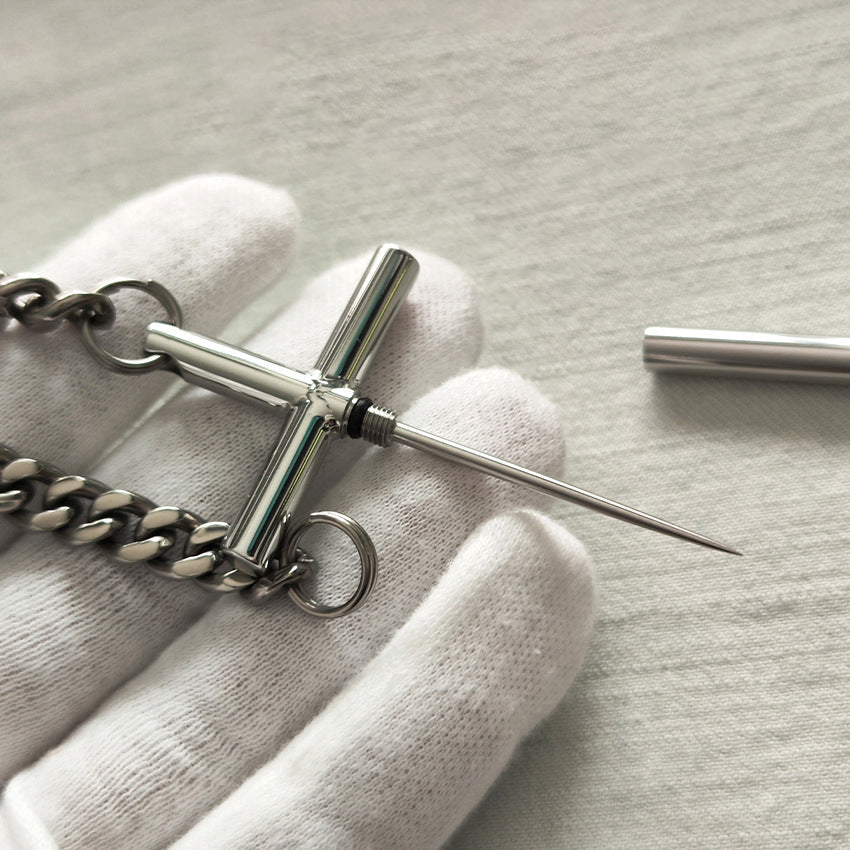 Crocifisso in titanio con ciondolo a catena in acciaio 304, stuzzicadenti, strumento EDC